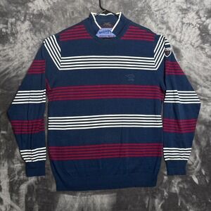 Paul & Shark Ocean Team Stripe Long Sleeve Collard Sweater Size Large